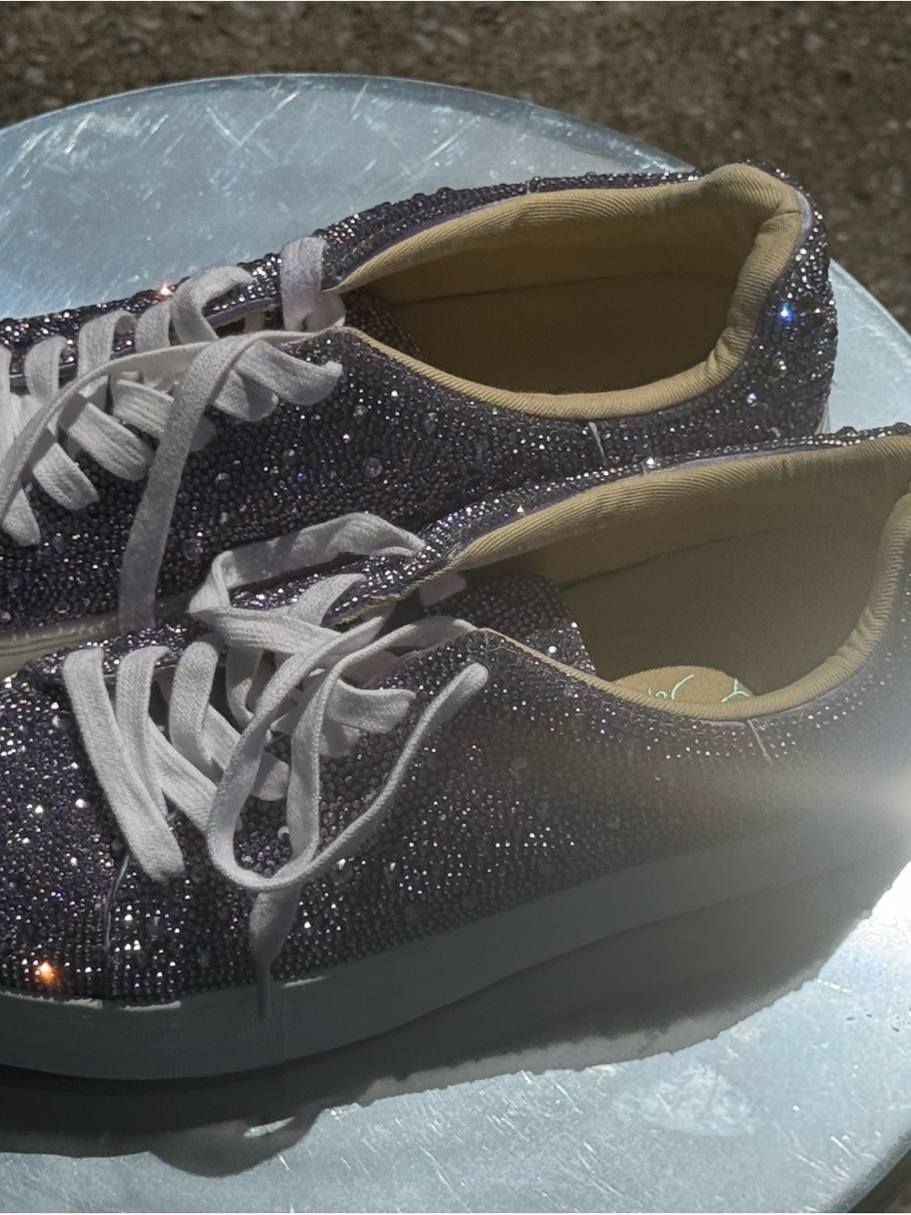 Betsy Johnson Sydny Sneaker Shoe Rhinestone Silver Thick White Platform 9M - Picture 11 of 13